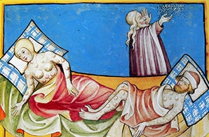 Egyptian Plague of Boils in Toggenburg Bible, 1411. Kupferstichkabinett, Staatliche Museen zu Berlin